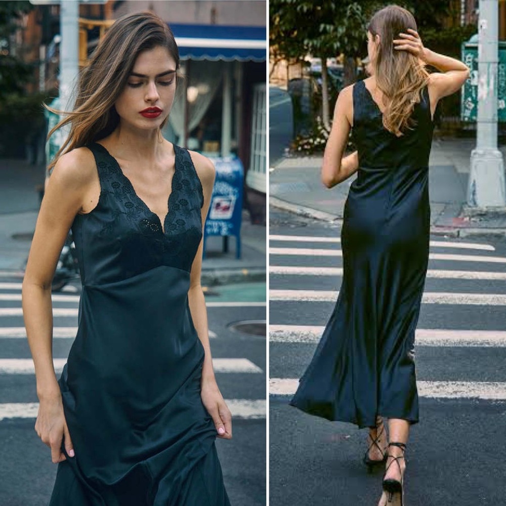 Hunter Bell Lulu Embroidered Satin Bias Gown Size 0 NWOT